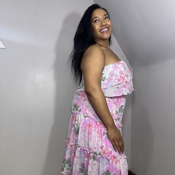 Express Floral Maxi Dress Large Tiered Fairy Coquette Cottagecore Ruffles Flowy - Picture 7 of 9